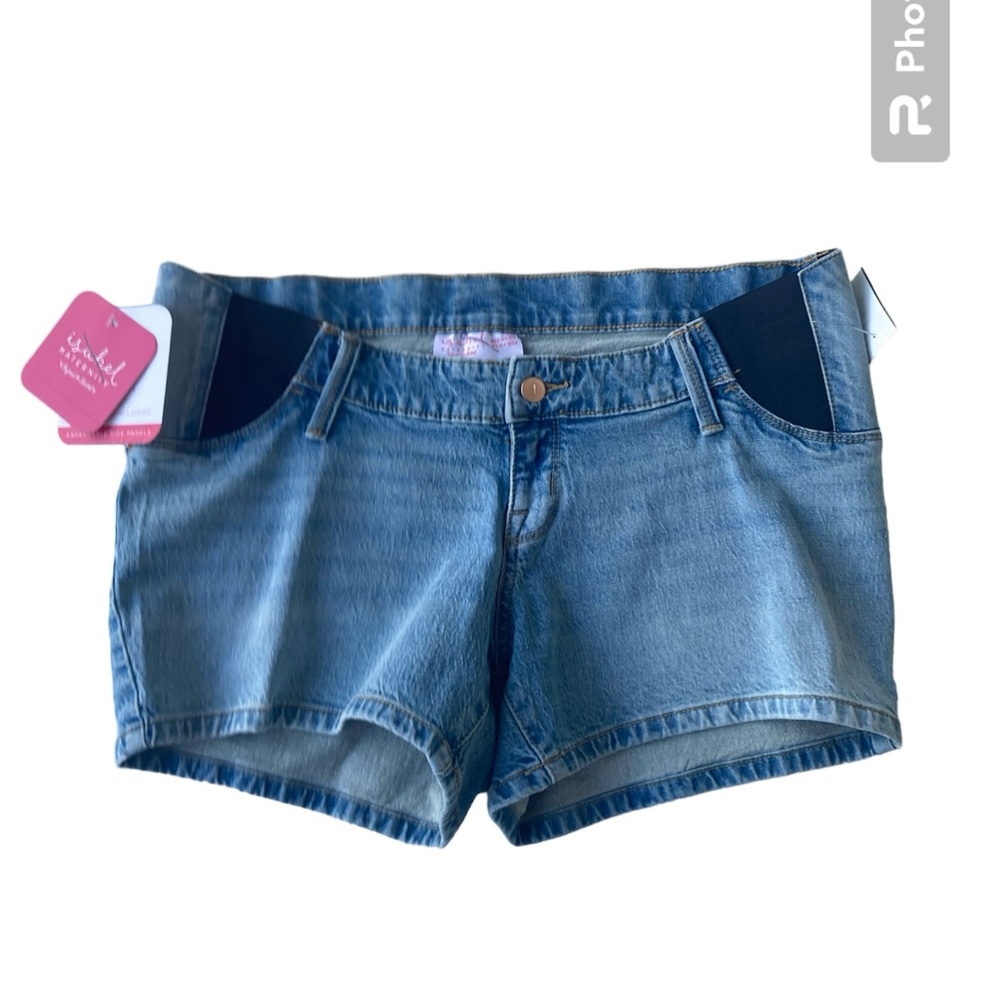 Isabel Maternity Blue Denim Jeans Shorts 4" Inseam Size 10/ 30 Side Panels NWT